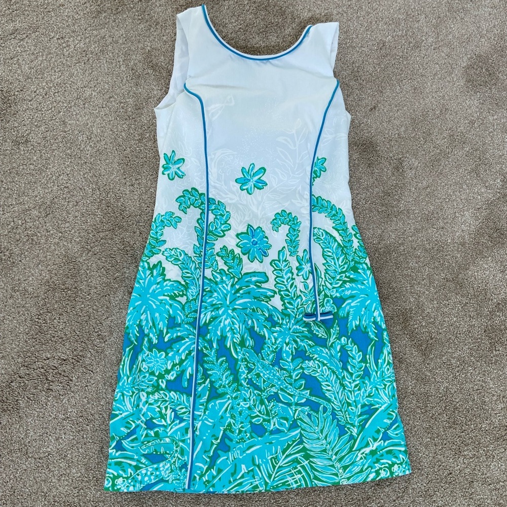 Lilly Pulitzer 0 Sleeveless Resort  White Palm Green Tropical Coconut Retro Doll